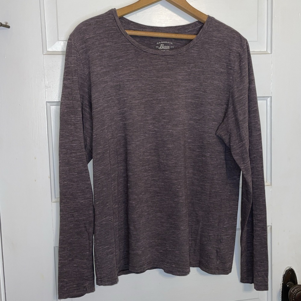 Bass XL Long Sleeve 100% Cotton t-shirt Dark Purple Plain Shirt Simple Casual Co